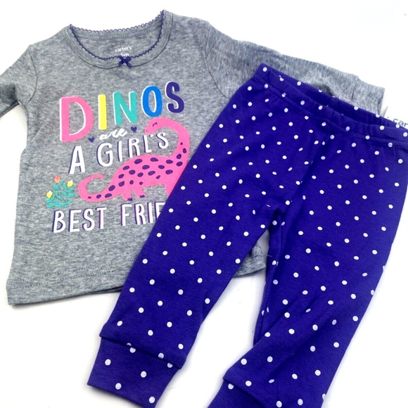 Carter's Baby Pajams Size 6m Girls Sleepwear 2pc Set Top Pants Dinos Glitter - Picture 7 of 7